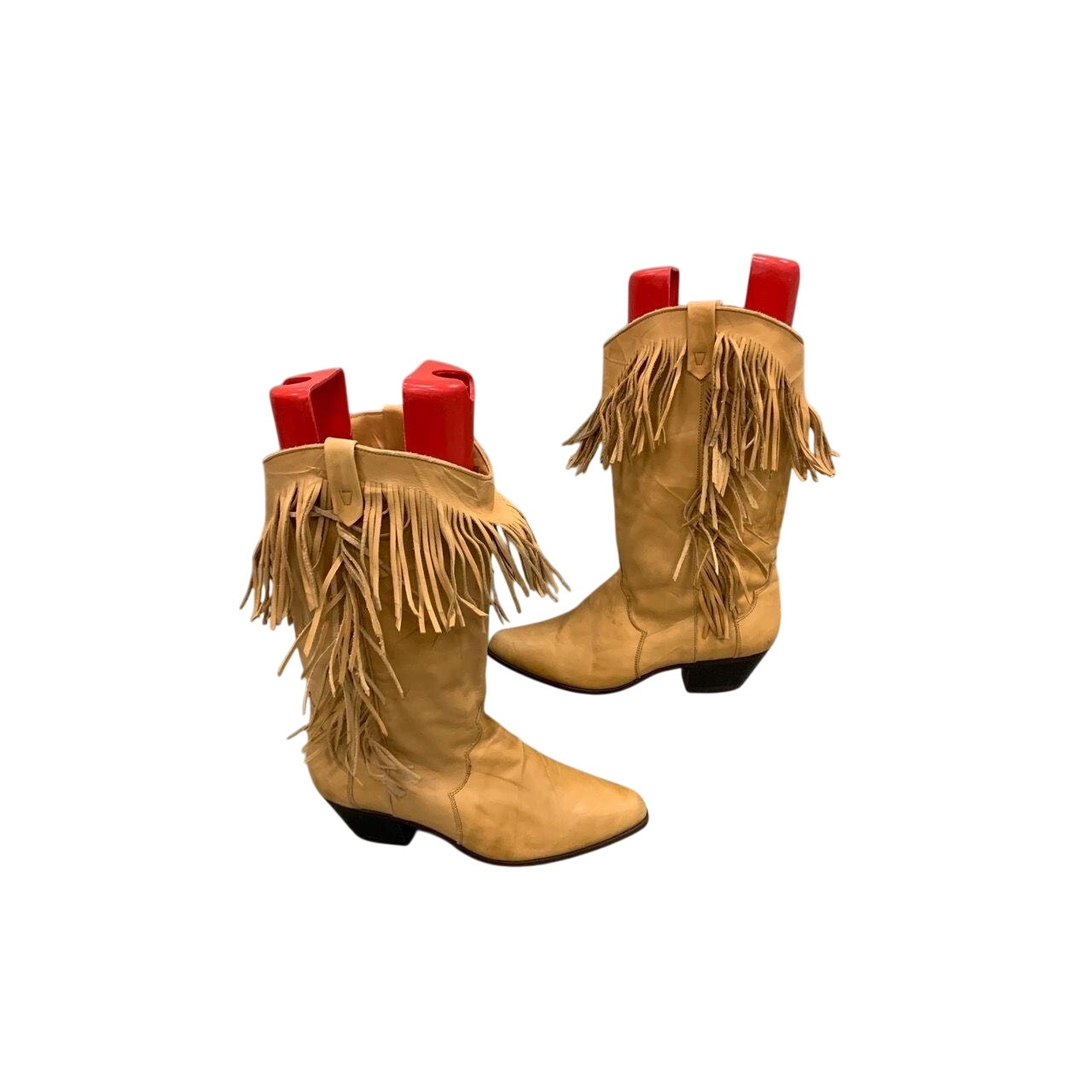 Vintage Dingo Tan Leather Fringe Pull-On Western Boots Size 8.5